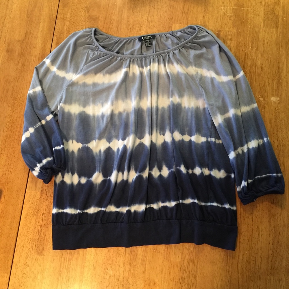 Chaps striped 3/4 sleeve Blue and White Ombré Top